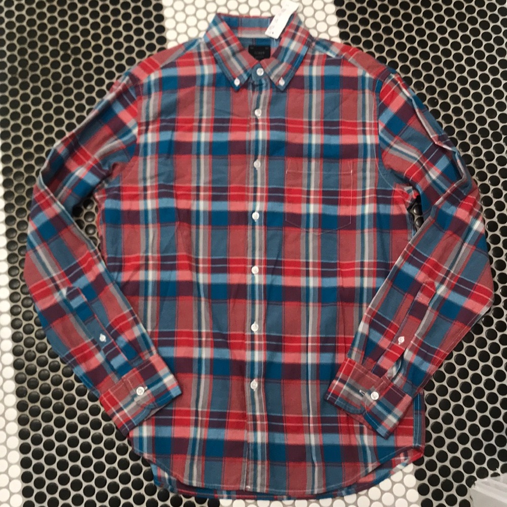 J crew men’s medium cotton madras pop plaid size m